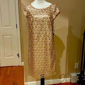 Rose gold sequined shift dress